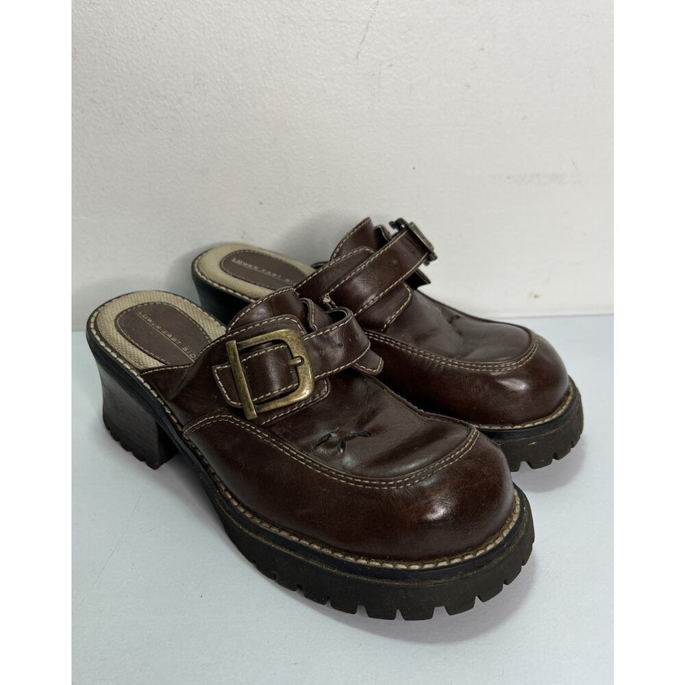 Lower East Side 90's Vtg Y2K Brown Faux Leather Chunky Platform Mules Size 7